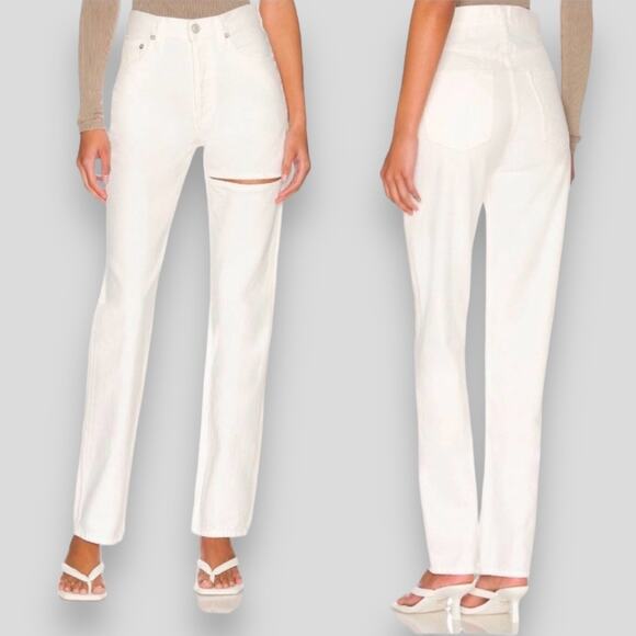 NWT AGOLDE JEANS 32 WHITE LANA THIGH SLIT STRAIGHT ANKLE ORGANIC COTTON BUTTON - Picture 1 of 10